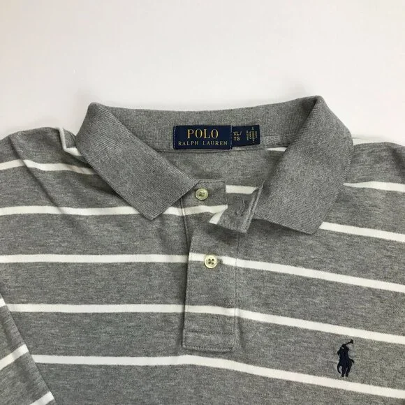 Polo Ralph Lauren Ruby XL Gray White Striped 1/4 Button Cotton Pullover - Picture 3 of 4